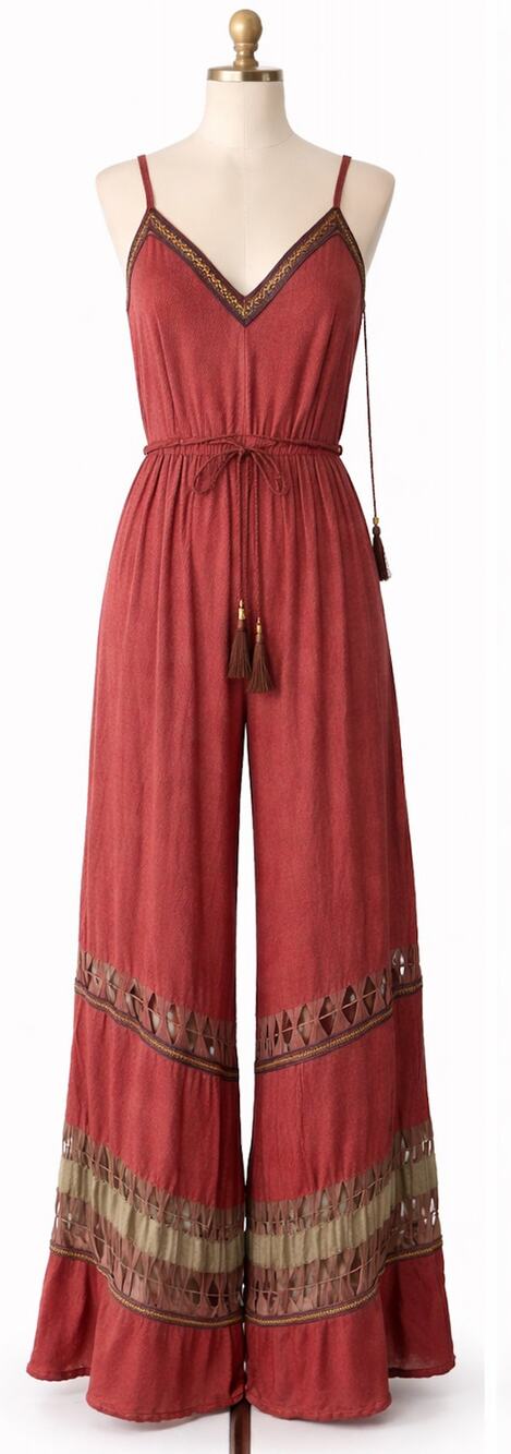 CleoBella Maroon Jumpsuit V Neck Boho XS New!